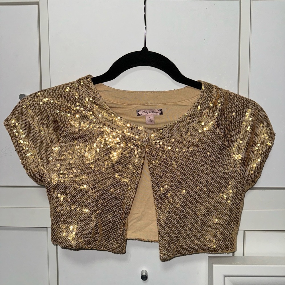 Kids Ruby & Bloom Gold Sequin Bolero Jacket Top Size 7/8
